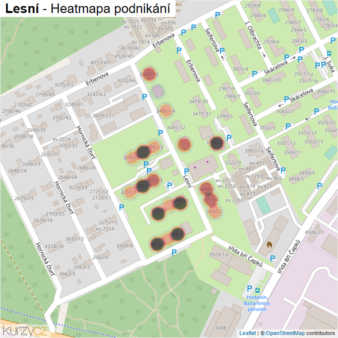 Mapa Lesní - Firmy v ulici.