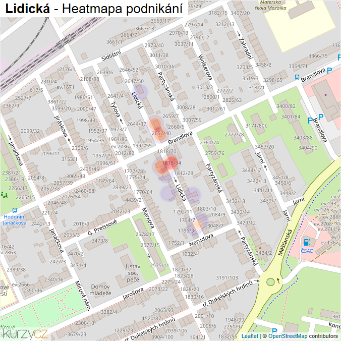 Mapa Lidická - Firmy v ulici.