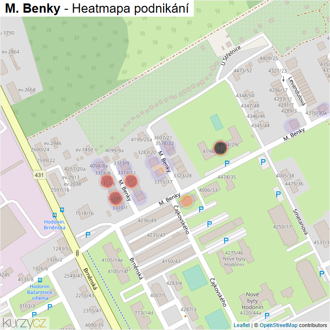 Mapa M. Benky - Firmy v ulici.
