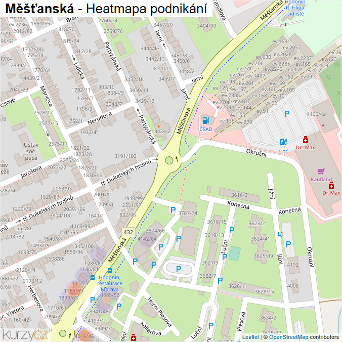 Mapa Měšťanská - Firmy v ulici.
