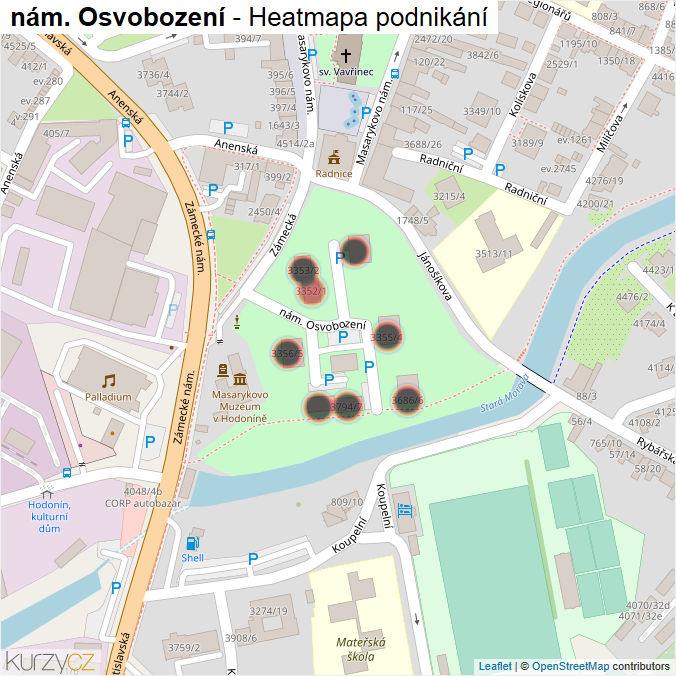 Mapa nám. Osvobození - Firmy v ulici.