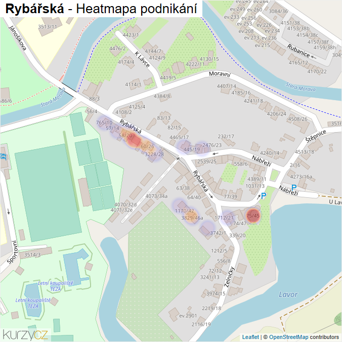 Mapa Rybářská - Firmy v ulici.