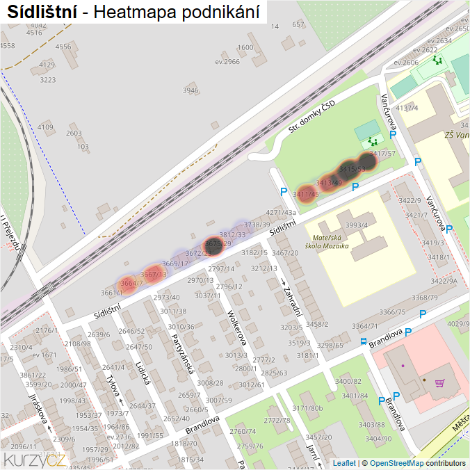 Mapa Sídlištní - Firmy v ulici.