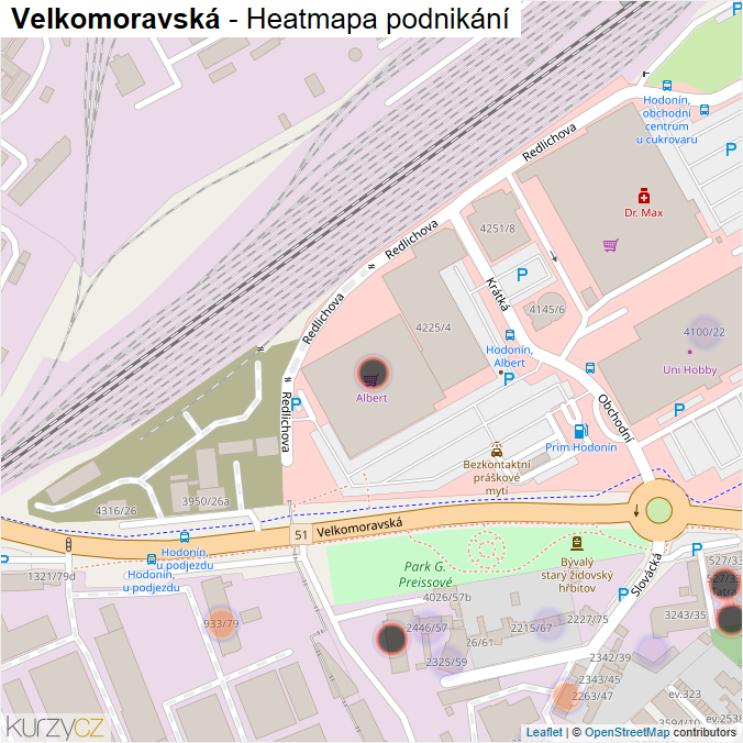 Mapa Velkomoravská - Firmy v ulici.