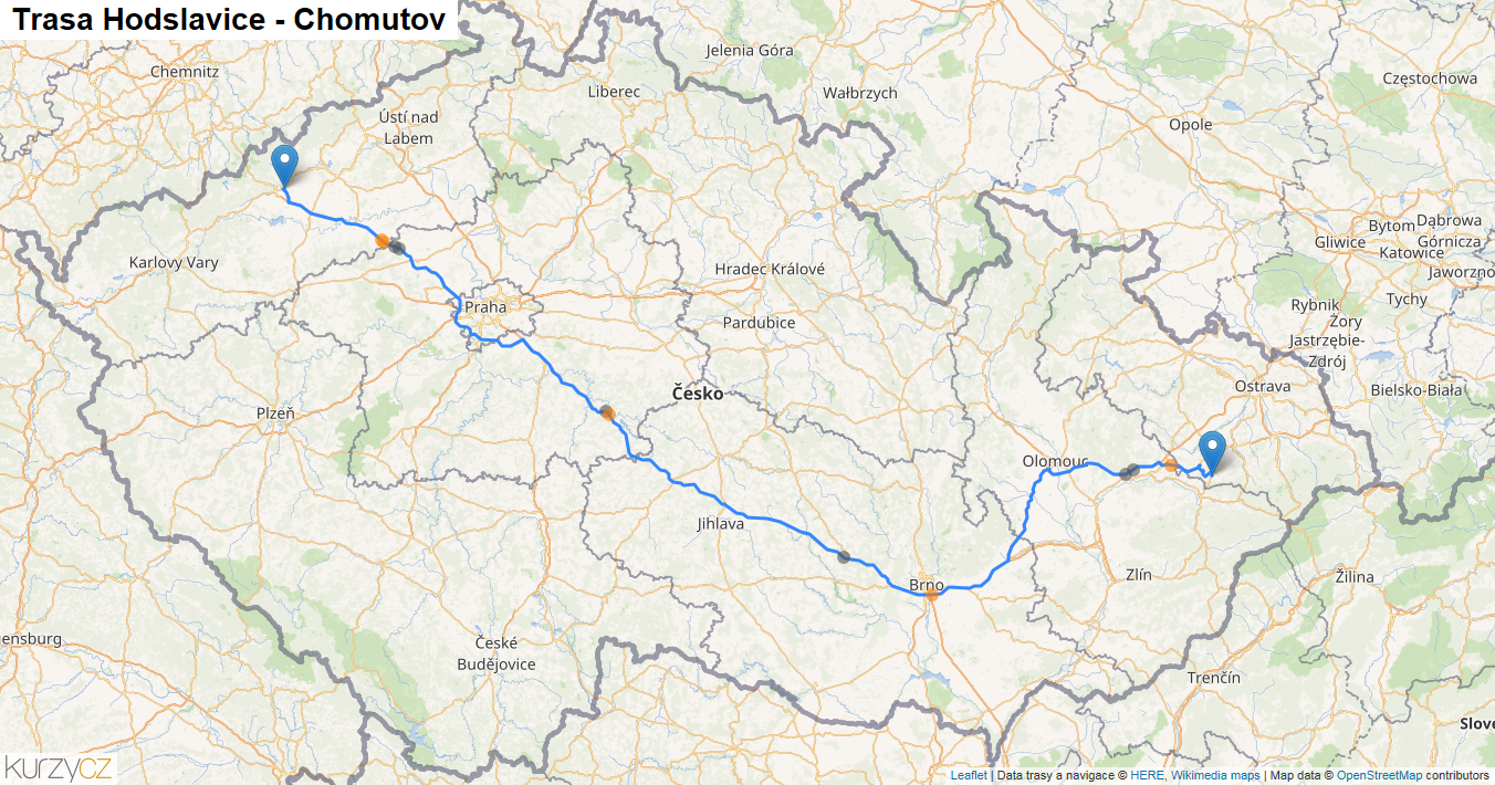 Hodslavice-Chomutov, mapa trasy