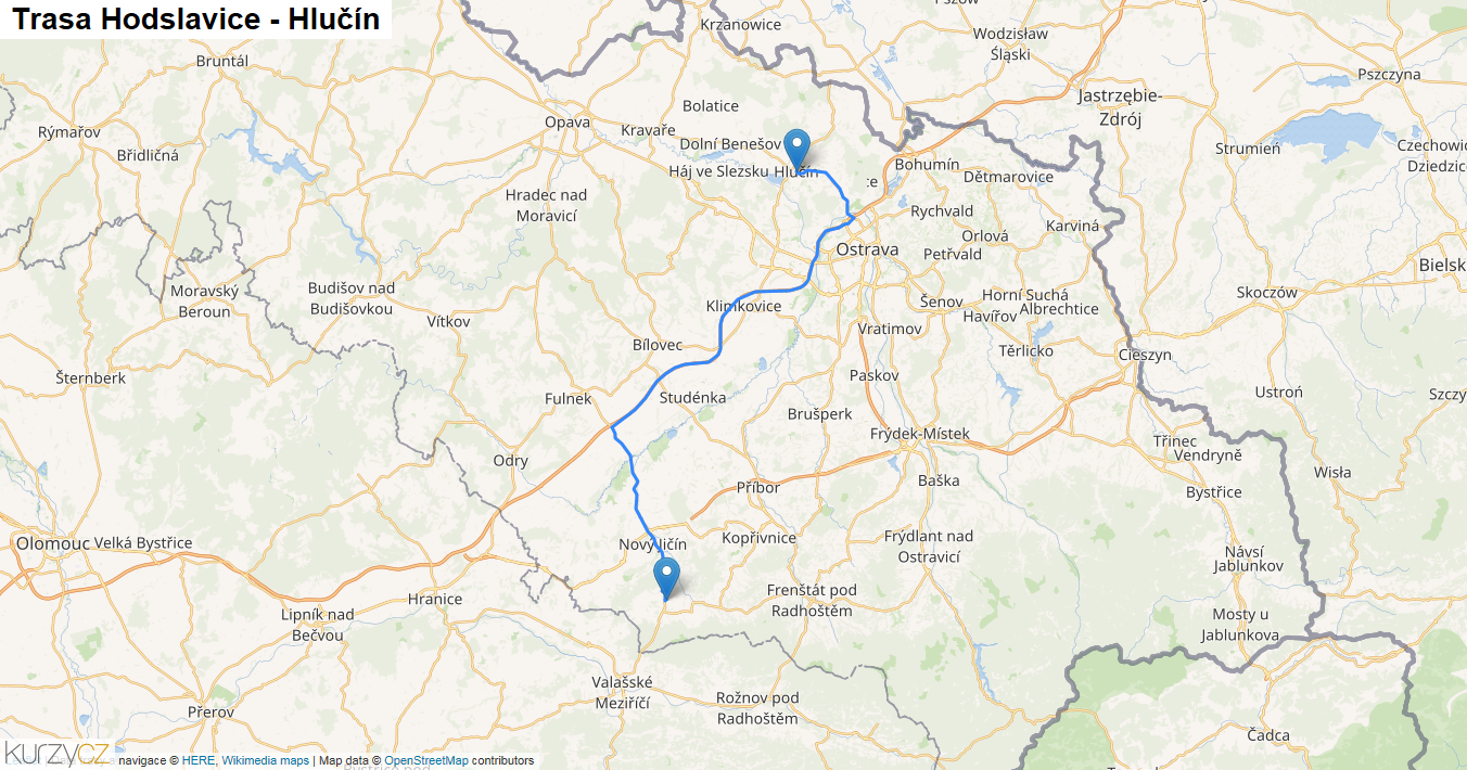 Hodslavice-Hlučín, mapa trasy