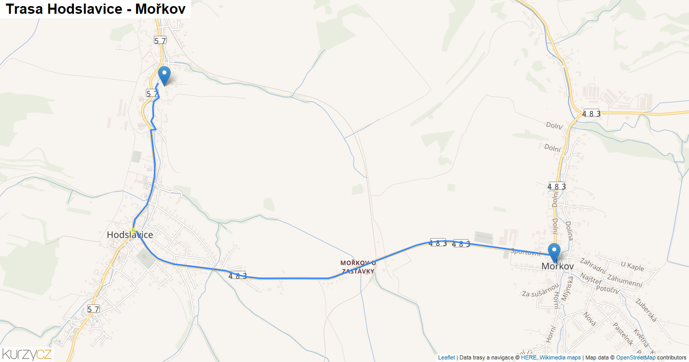 Hodslavice-Mořkov, mapa trasy