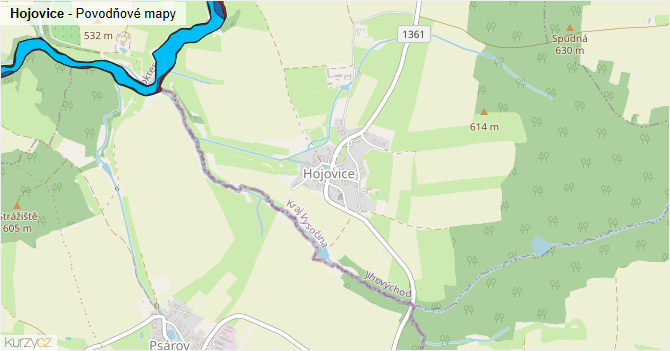 Hojovice - záplavové mapy stoleté vody