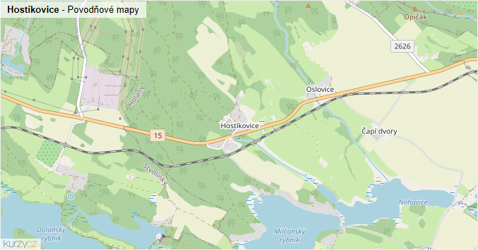 Hostíkovice - záplavové mapy stoleté vody