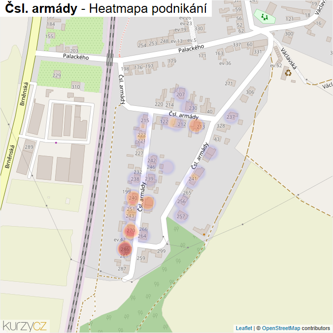 Mapa Čsl. armády - Firmy v ulici.