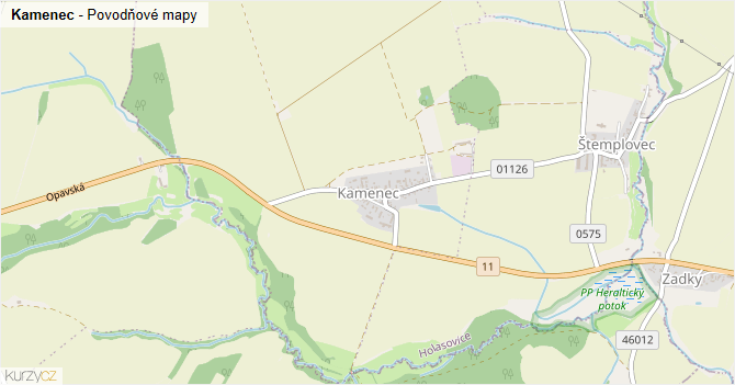 Kamenec - záplavové mapy stoleté vody