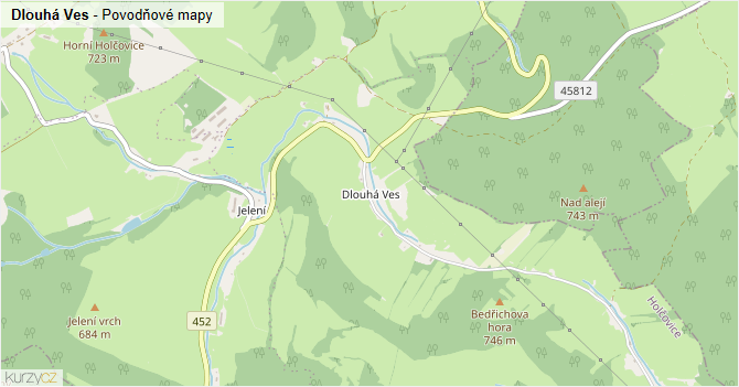Dlouhá Ves - záplavové mapy stoleté vody