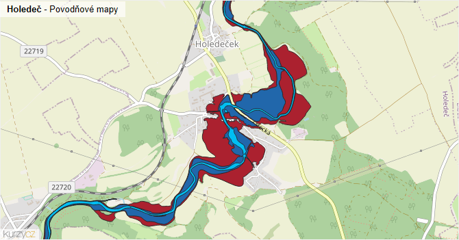 Holedeč - záplavové mapy stoleté vody