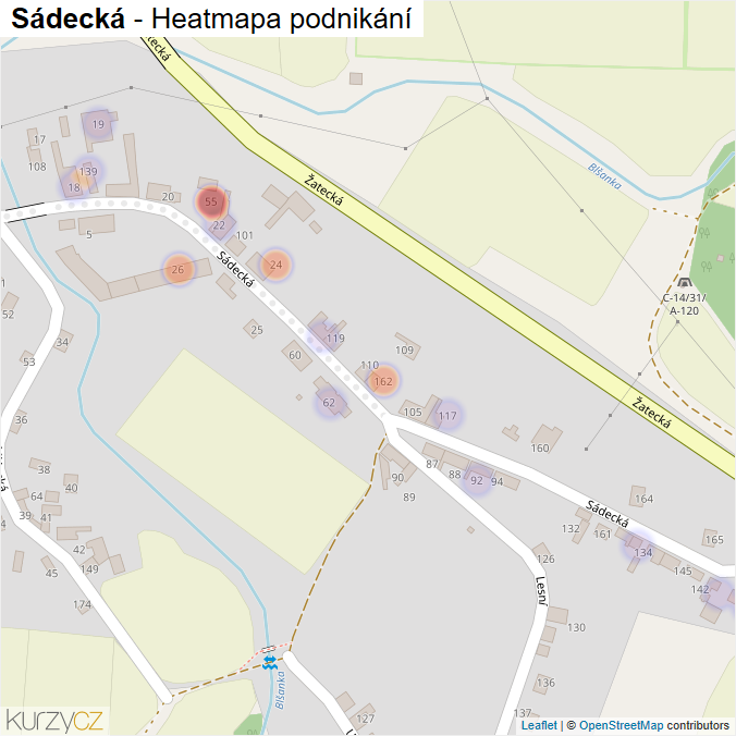 Mapa Sádecká - Firmy v ulici.
