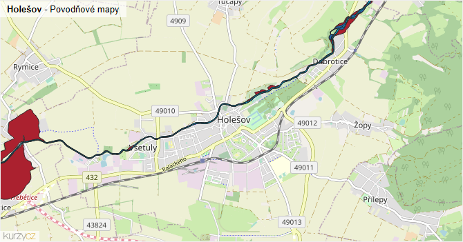Holešov - záplavové mapy stoleté vody