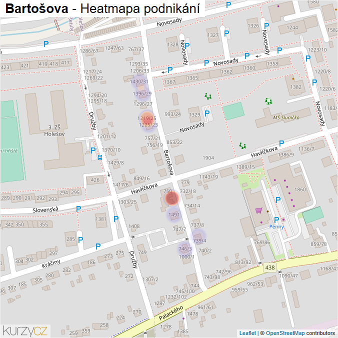Mapa Bartošova - Firmy v ulici.