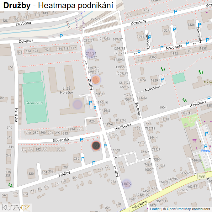 Mapa Družby - Firmy v ulici.