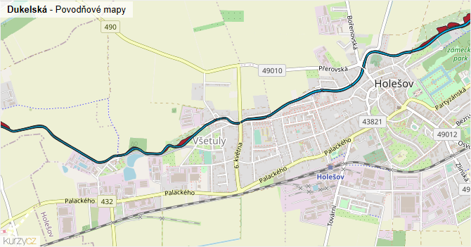 Dukelská - záplavové mapy stoleté vody