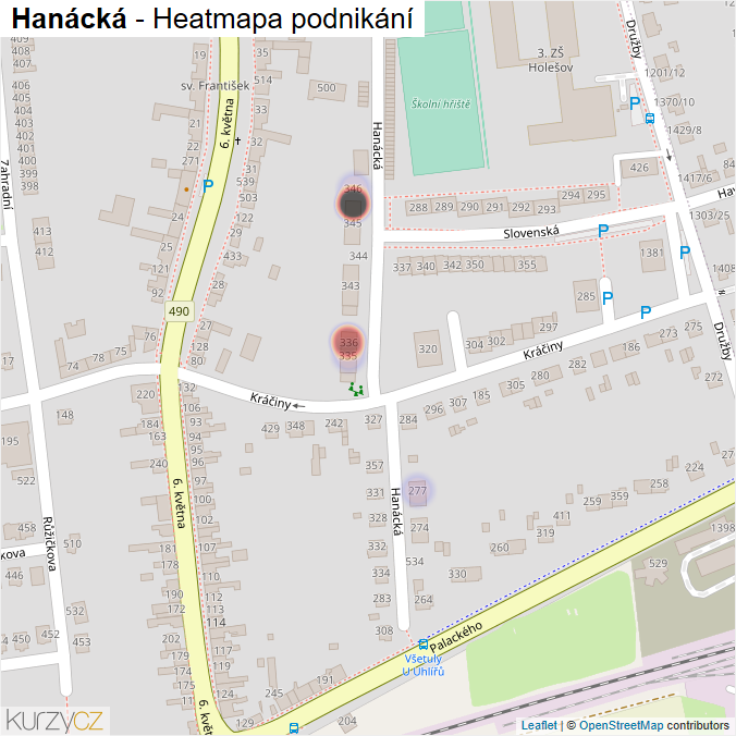 Mapa Hanácká - Firmy v ulici.