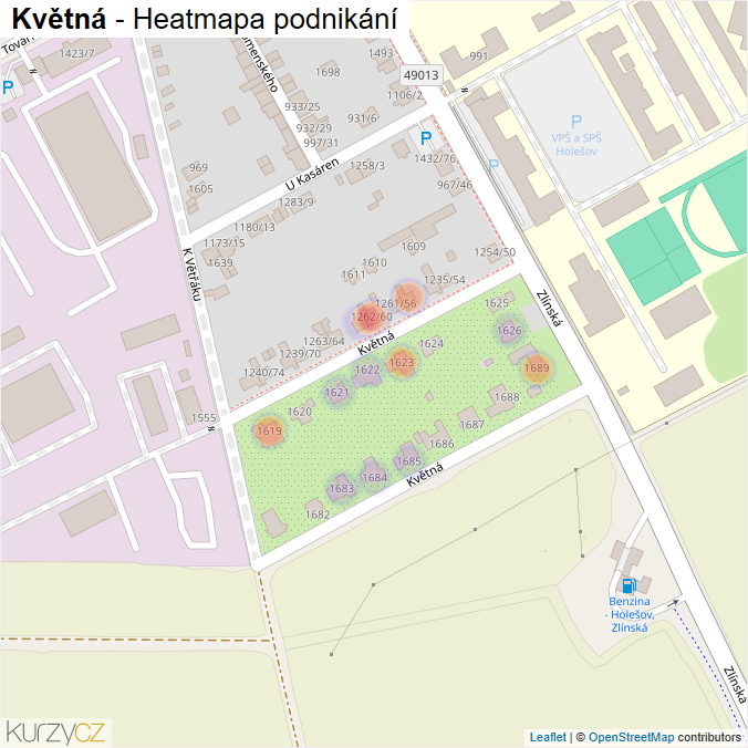 Mapa Květná - Firmy v ulici.