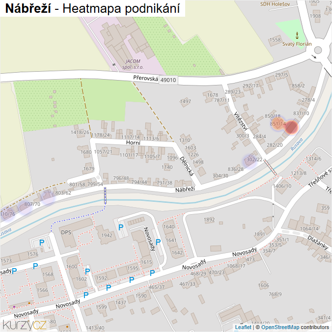 Mapa Nábřeží - Firmy v ulici.