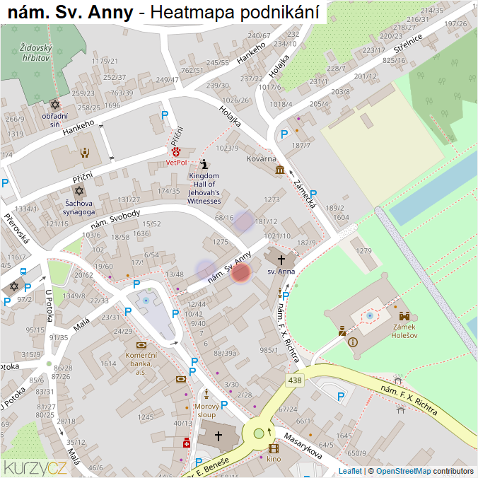 Mapa nám. Sv. Anny - Firmy v ulici.