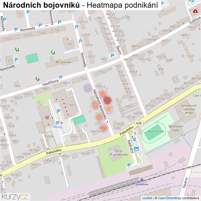 Mapa Národních bojovníků - Firmy v ulici.