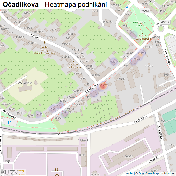 Mapa Očadlíkova - Firmy v ulici.