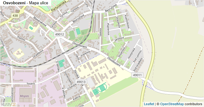 Osvobození - mapa ulice