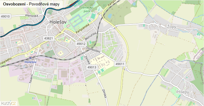 Osvobození - záplavové mapy stoleté vody