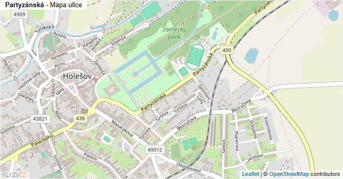 Partyzánská - mapa ulice