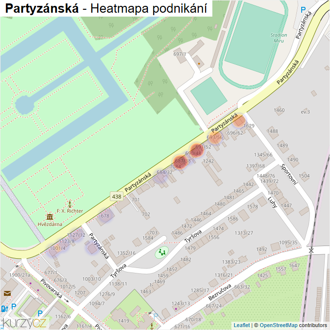 Mapa Partyzánská - Firmy v ulici.