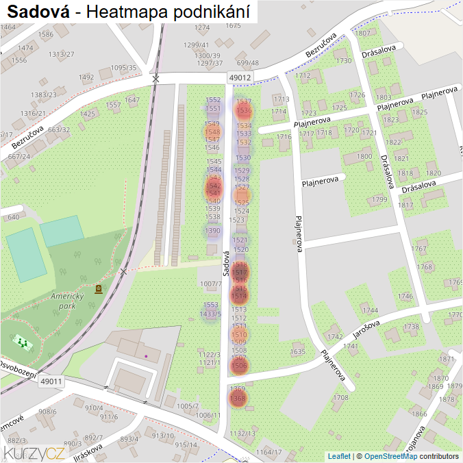 Mapa Sadová - Firmy v ulici.