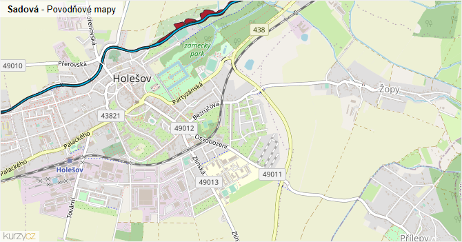Sadová - záplavové mapy stoleté vody