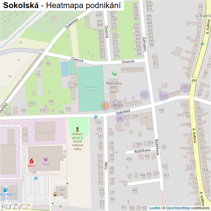 Mapa Sokolská - Firmy v ulici.