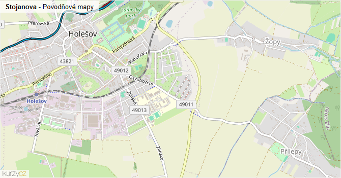 Stojanova - záplavové mapy stoleté vody