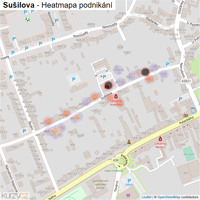 Mapa Sušilova - Firmy v ulici.