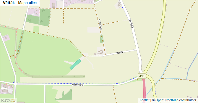Větřák - mapa ulice