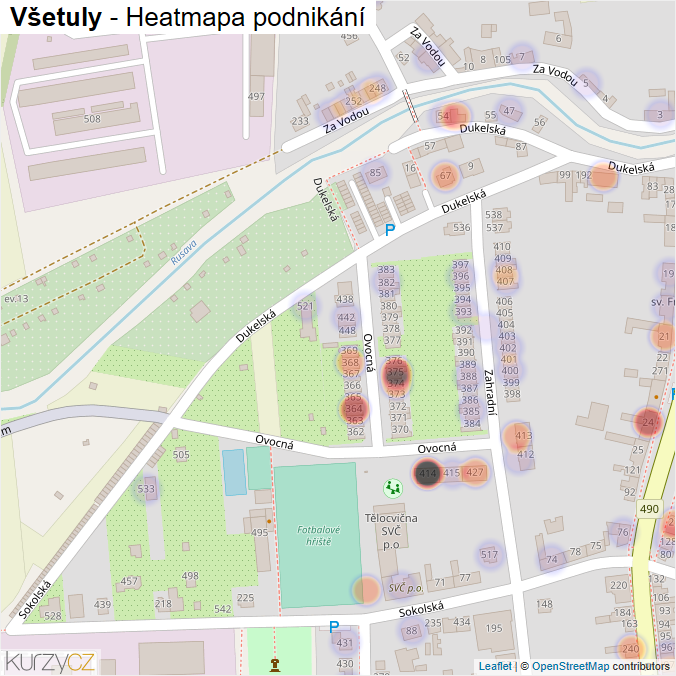 Mapa Všetuly - Firmy v části obce.