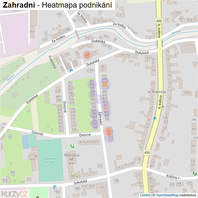 Mapa Zahradní - Firmy v ulici.