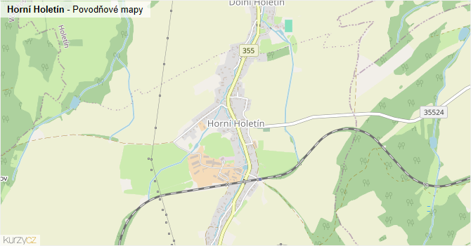 Horní Holetín - záplavové mapy stoleté vody