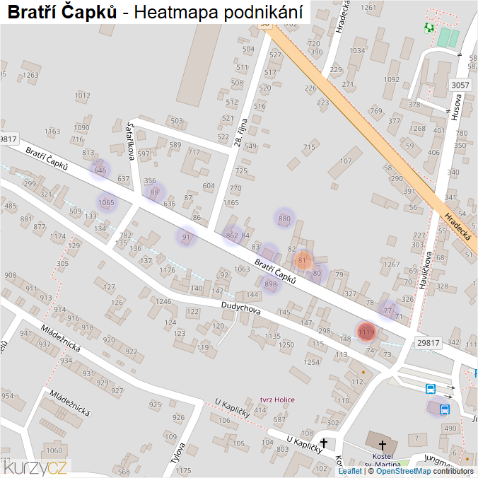 Mapa Bratří Čapků - Firmy v ulici.