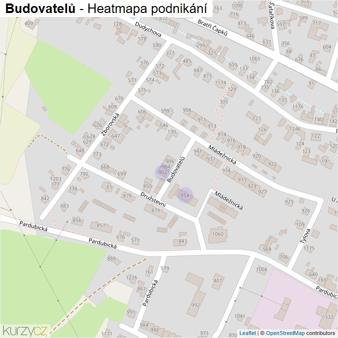 Mapa Budovatelů - Firmy v ulici.