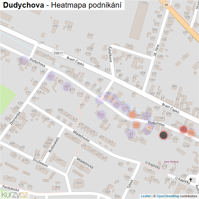 Mapa Dudychova - Firmy v ulici.