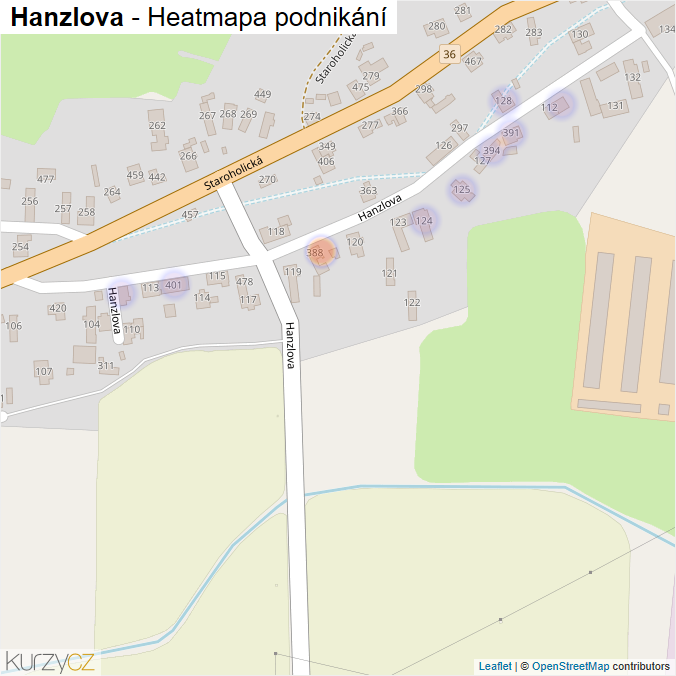 Mapa Hanzlova - Firmy v ulici.