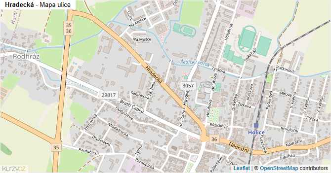 Hradecká - mapa ulice
