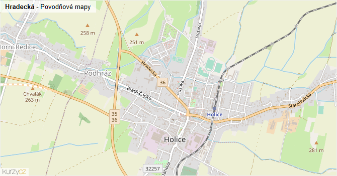 Hradecká - záplavové mapy stoleté vody