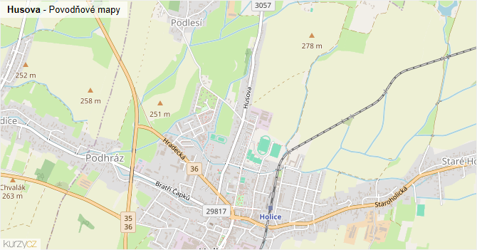 Husova - záplavové mapy stoleté vody