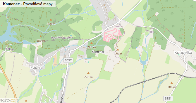 Kamenec - záplavové mapy stoleté vody