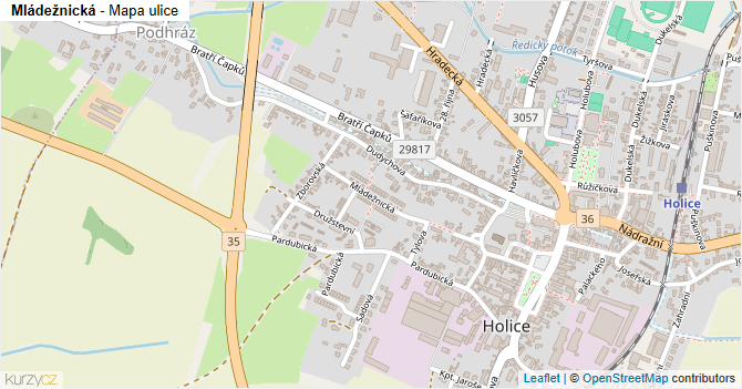 Mládežnická - mapa ulice